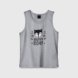 Майка детская хлопок Лисёнок с днём рождения, цвет: меланж