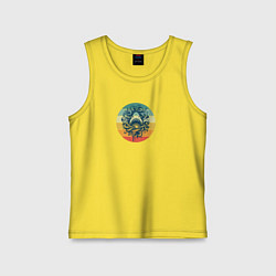 Майка детская хлопок Акула в волнах на фоне полосок, цвет: желтый