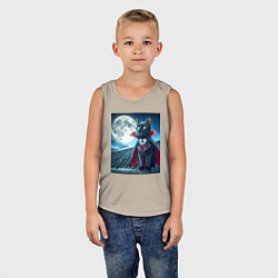 Майка детская хлопок Чёрный кот вампир - хэллоуин, цвет: миндальный — фото 2