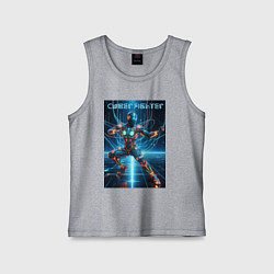 Майка детская хлопок Кибер боец - неоновое свечение, цвет: меланж