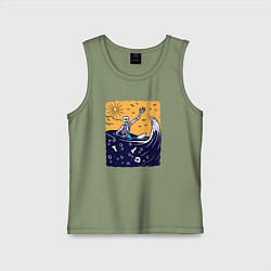 Майка детская хлопок Скелетик в море, цвет: авокадо