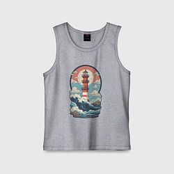 Майка детская хлопок Маяк в море и волны, цвет: меланж