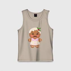 Майка детская хлопок Весёлый пряничный человечек, цвет: миндальный