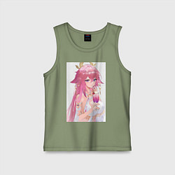 Майка детская хлопок Genshin Impact Яэ Мико, цвет: авокадо