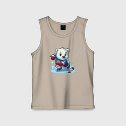 Майка детская хлопок Полярный медвежонок хоккейный форвард, цвет: миндальный