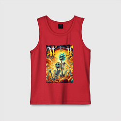 Майка детская хлопок Морти и Рик - скелеты, цвет: красный
