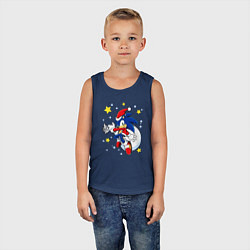 Майка детская хлопок Соник - Санта Клаус, цвет: тёмно-синий — фото 2