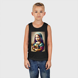 Майка детская хлопок Маленькая Мона Лиза в детстве с куклой - нейроарт, цвет: черный — фото 2