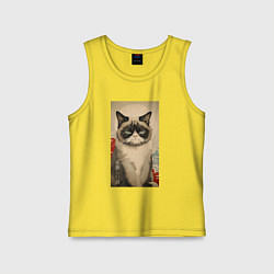 Майка детская хлопок Мемный кот - японский стиль, цвет: желтый