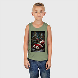 Майка детская хлопок Дед мороз отдыхает, цвет: авокадо — фото 2