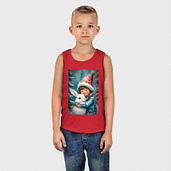 Майка детская хлопок Зайчик с ребенком, цвет: красный — фото 2