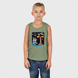 Майка детская хлопок Маяк и парусник, цвет: авокадо — фото 2