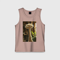 Майка детская хлопок Кот с длинной шеей, цвет: пыльно-розовый