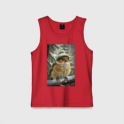 Майка детская хлопок Воробей в шапке, цвет: красный