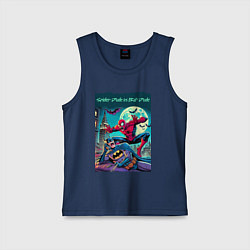 Майка детская хлопок Чувак паук против чувака летучей мыши - нейроарт п, цвет: тёмно-синий