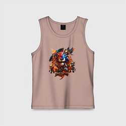 Майка детская хлопок Соник и Наклз на фоне огненных роботов, цвет: пыльно-розовый