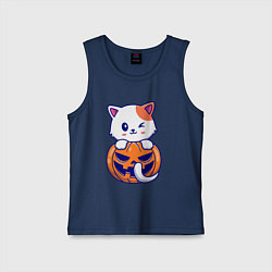 Майка детская хлопок Halloween meow, цвет: тёмно-синий