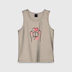 Майка детская хлопок Лапка котика и сердечко, цвет: миндальный