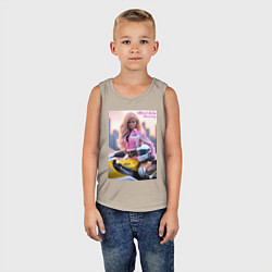 Майка детская хлопок Barbie racing - Kawasaki Ninja, цвет: миндальный — фото 2