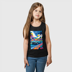 Майка детская хлопок Кабриолет едет по тропическому острову, цвет: черный — фото 2