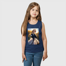 Майка детская хлопок Вайолет Эвергарден на поле пшеницы, цвет: тёмно-синий — фото 2