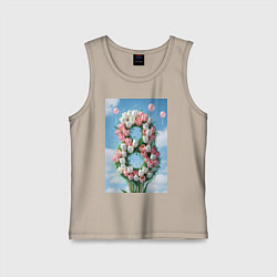 Майка детская хлопок Тюльпаны к 8 марта, цвет: миндальный