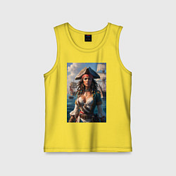 Майка детская хлопок Пиратка на фона флотилии кораблей, цвет: желтый