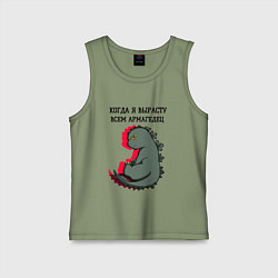 Майка детская хлопок Когда я вырасту годзилла, цвет: авокадо