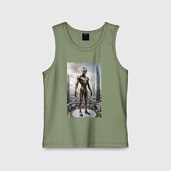 Майка детская хлопок Инопланетянин в городе будущего, цвет: авокадо