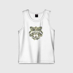 Майка детская хлопок Енот в камуфляже с силуэтами животных, цвет: белый