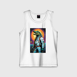 Майка детская хлопок Крокодил бравый космонавт - нейроарт, цвет: белый