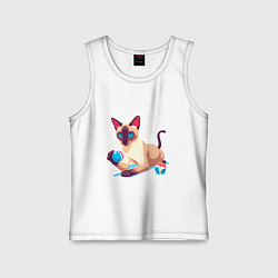 Майка детская хлопок Игривый сиамский котик, цвет: белый