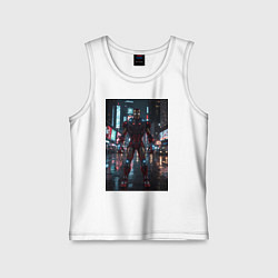 Майка детская хлопок Железный человек посреди ночного города, цвет: белый