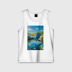 Майка детская хлопок Попугай ловит рыбу, цвет: белый