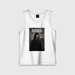 Майка детская хлопок Bones с желтыми горящими глазами, цвет: белый
