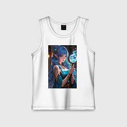 Майка детская хлопок Прекрасная эльийка-маг с посохом, цвет: белый