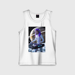 Майка детская хлопок Девушка космо DJ на фоне сатурна, цвет: белый