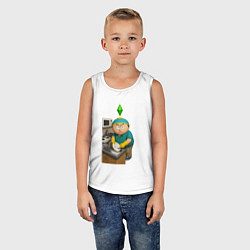 Майка детская хлопок Эрик картман моет посуду в Sims, цвет: белый — фото 2