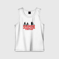 Майка детская хлопок Очень странные дела надпись, цвет: белый