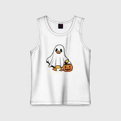 Майка детская хлопок Утенок в костюме приведения - Хэллоуин, цвет: белый