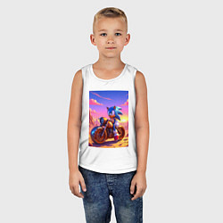 Майка детская хлопок Ёж Соник на ржавом ретро мотоцикле в пустыне, цвет: белый — фото 2
