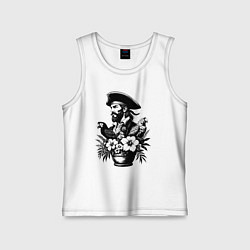 Майка детская хлопок Пират среди цветов, цвет: белый