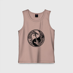 Майка детская хлопок Два дракона Инь Янь, цвет: пыльно-розовый