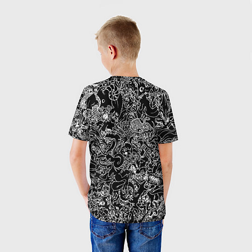 Детская футболка Монстры черно-белый паттерн / 3D-принт – фото 4