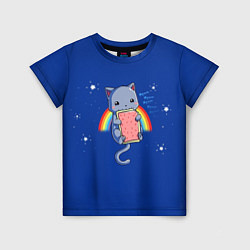 Детская футболка Котик на радуге