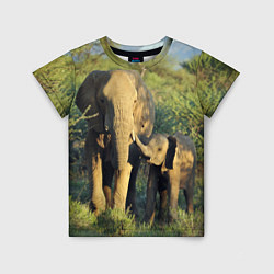 Детская футболка Семья слонов в природе