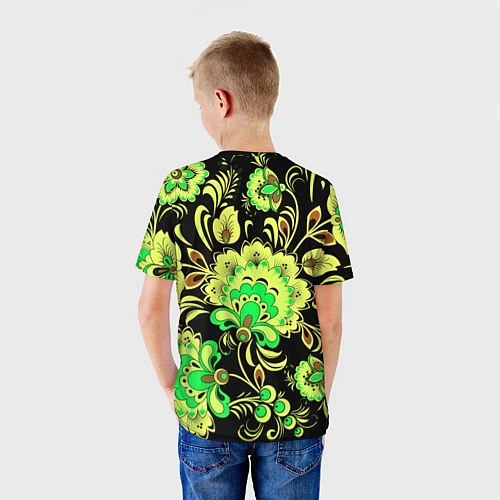 Детская футболка Хохлома: черный и салатовый / 3D-принт – фото 4