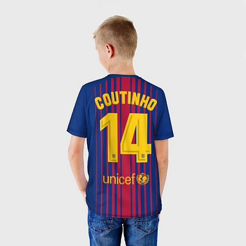 Детская футболка ФК Барселона: Коутиньо домашняя 17/18 / 3D-принт – фото 4