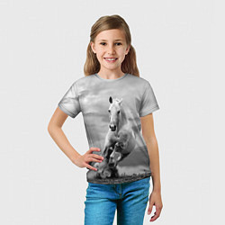 Футболка детская Белая лошадь в степи, цвет: 3D-принт — фото 2