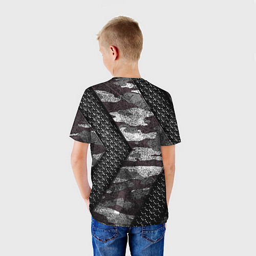 Детская футболка Камуфляжная черная объемная броня / 3D-принт – фото 4